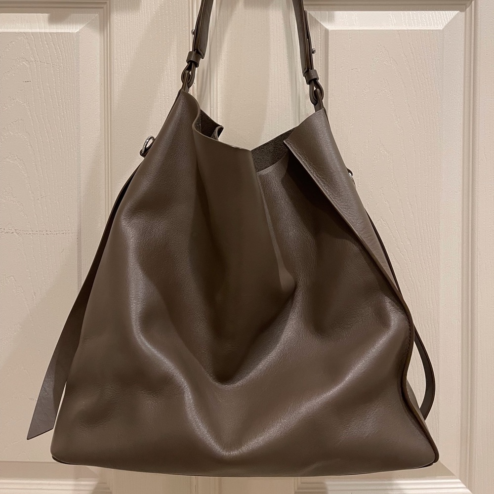 AllSaints Real Leather Large Taupe Tote Shoulder Bag